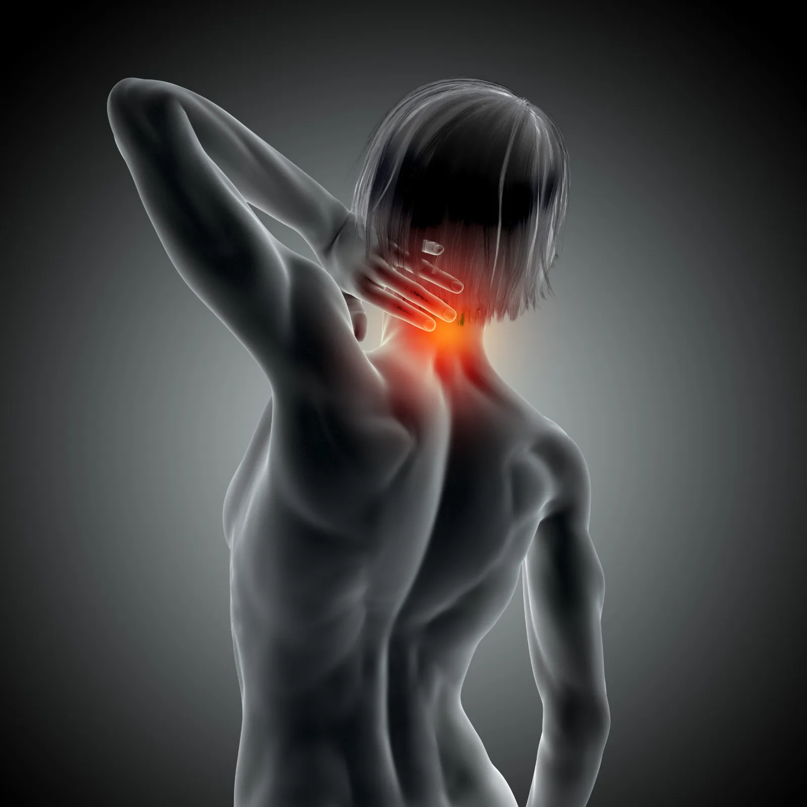 Illustration of a woman with neck and shoulder pain